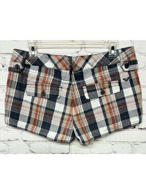 Roxy Plaid Orange Gray Y2K Style Summer Low Rise Mini Shorts Sz 9